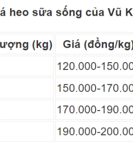 Bảng giá heo sữa sống